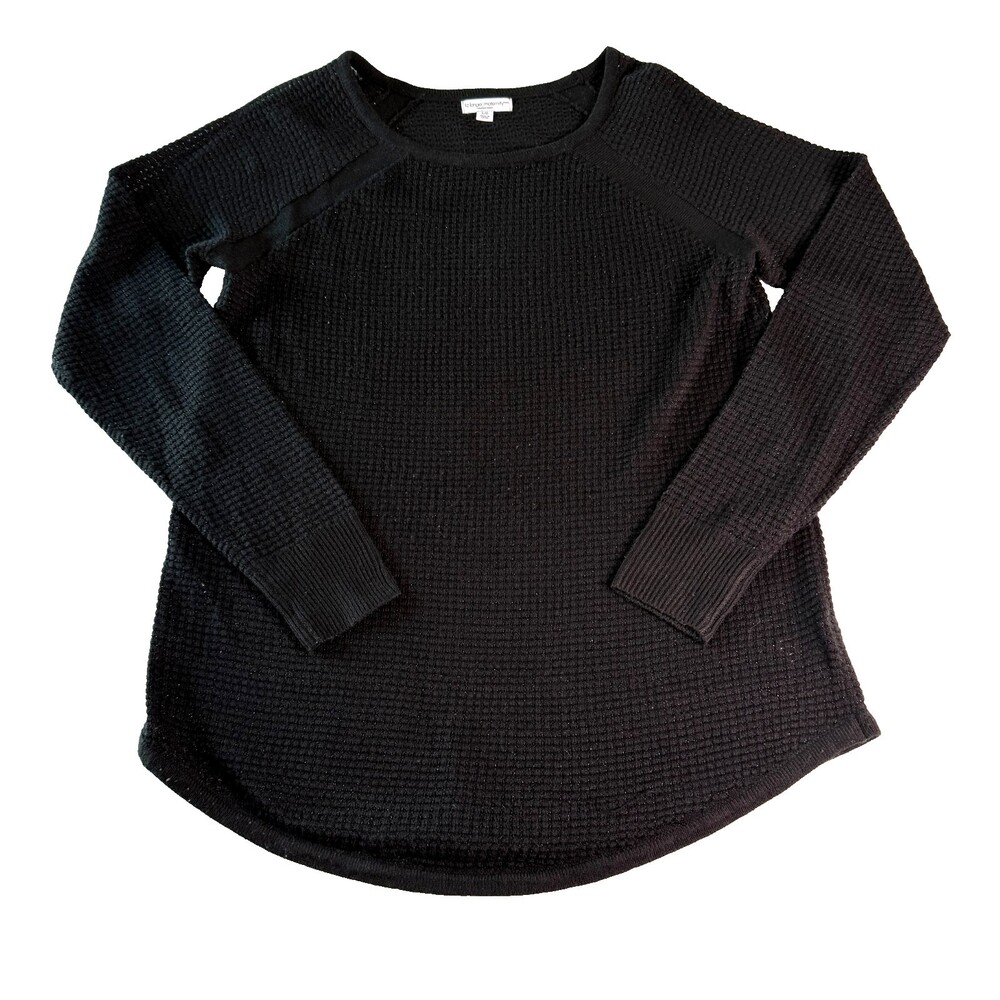 Liz Lange Maternity Target Black Shimmer Knit Sweater Sz L Scoop Neck Curved Hem